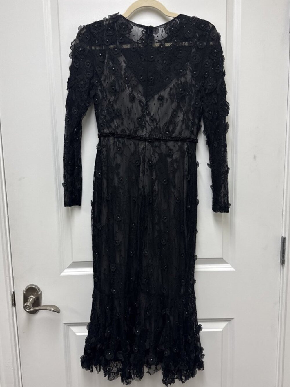 Mac Duggal Size 4 67703 Black Floral Appliqué Long Sleeve Cocktail Midi Dress - Picture 7 of 14